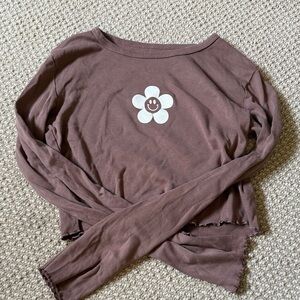 Pacsun Brown Long Sleeve Top with Flower Design Y2K Size S